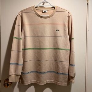 Lacoste Men's Tan Shirt with Colorful Stripes